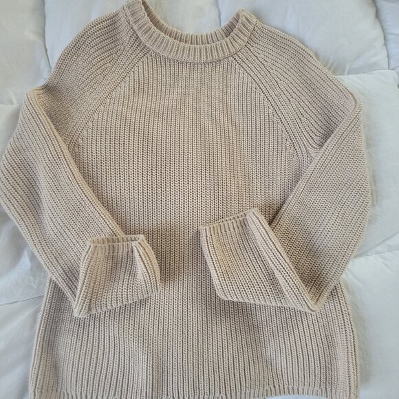 JENNI KAYNE Cotton Fisherman Sweater Oatmeal XS - Picture 10 of 15